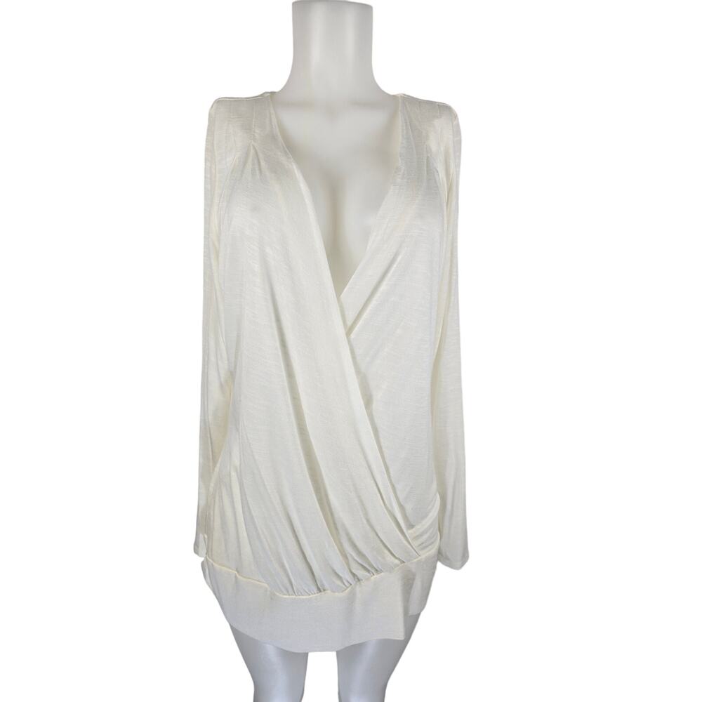 Coldwater Creek White Faux Wrap Lightweight Long Sleeve Blouse Women's 14